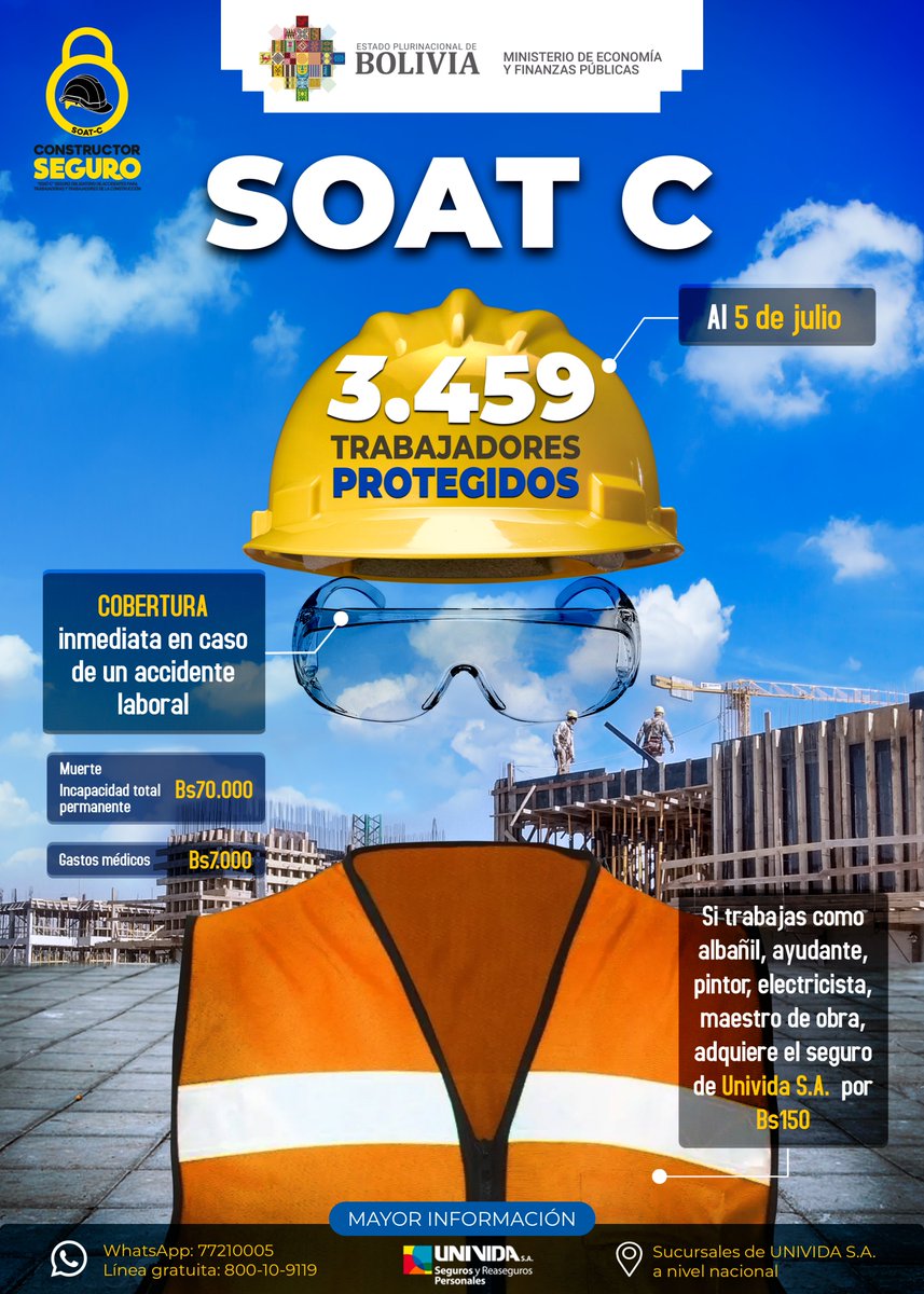 EconomiaBo's tweet photo. #ConstructorSeguro | Queremos que estés protegido en tu trabajo para llevar el sustento a casa. 👩🏻🔧 👨🏽🔧👨👩👧👦
🙌 Adquiere la póliza anual para las y los trabajadores de la construcción:
- Oficinas de #UNIVIDA
- WhatsApp: https://t.co/P9Wor0jH6g
- Línea gratuita: 800 10 9119 https://t.co/1YxfjKF7GE