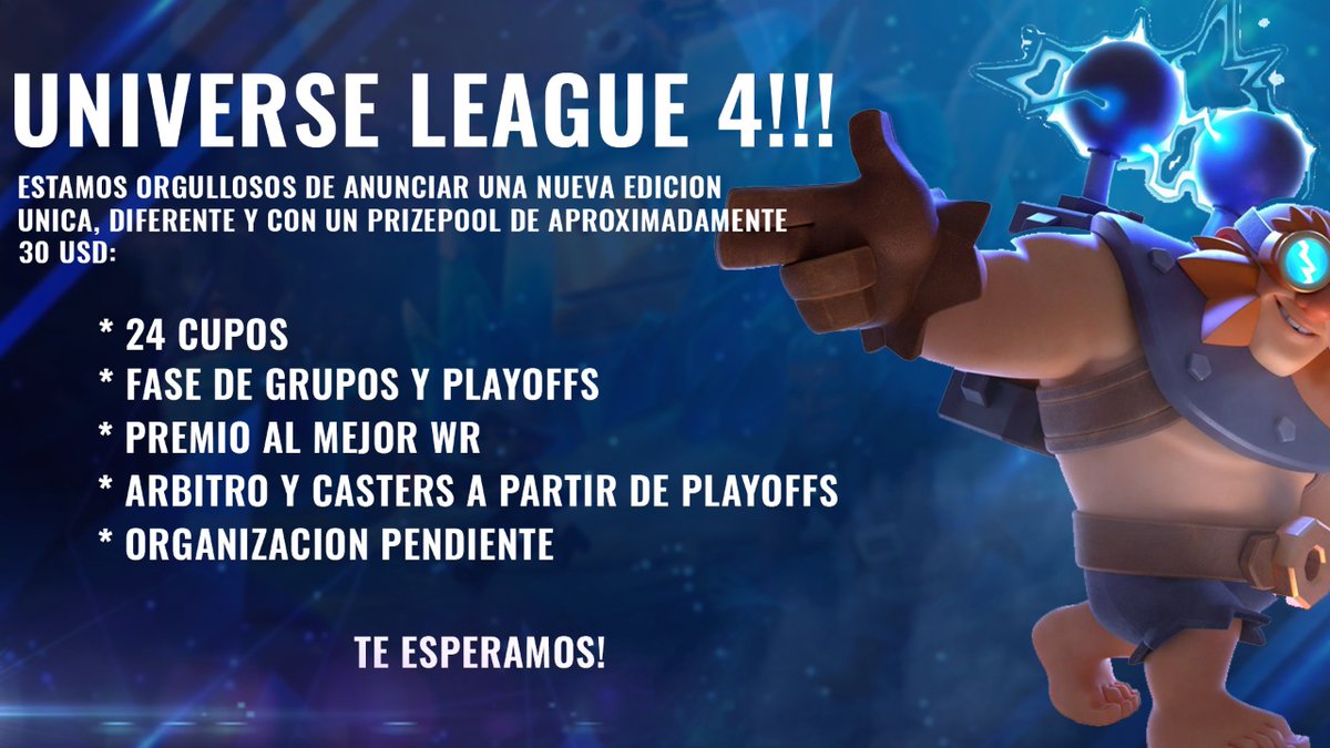 #ClashRoyale #universeleague4
¿Quieres participar en la 4ta edición de la liga y competir por un prizepool de 30 usd, contra equipos muy buenos en el ámbito amateur?
Llenando este formulario puedes llegar a participar :
surveyheart.com/form/60ea70e98…

¡¡ Te esperamos!!

💓 Y rt