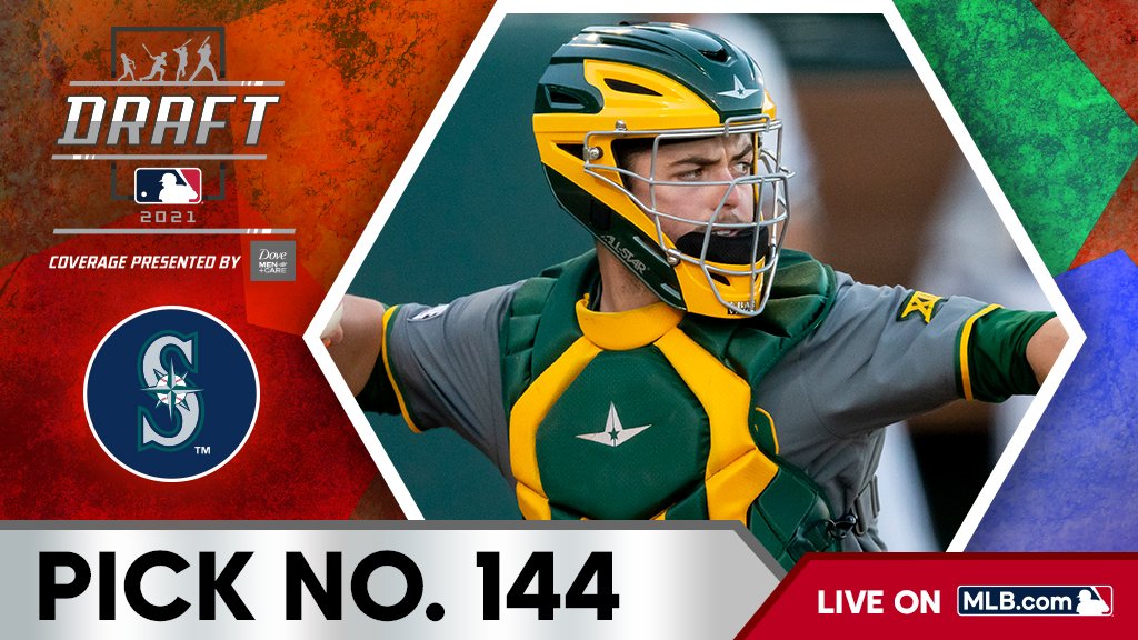 With the 144th pick, the @Mariners select @BaylorBaseball catcher Andy Thomas. Watch live: atmlb.com/3mDxJh0