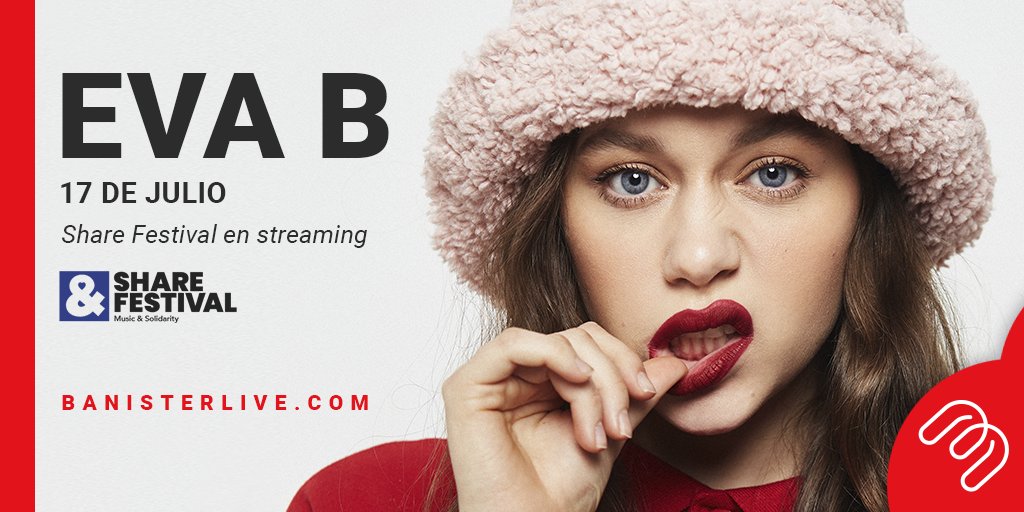 17 de julio, concierto de Eva B. en <a href="/ShareFestBCN/">SHARE FESTIVAL BCN</a>. Síguelo en directo en banisterlive.com y no te pierdas el primer show en solitario de su carrera donde presentará por primera vez todos sus sencillos. ¿Cuál es tu favorito? Consigue tu entrada en banisterlive.com/concerts