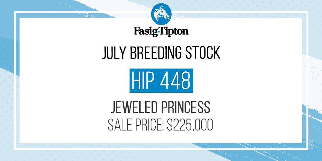 FasigTiptonCo's tweet photo. Congrats to the connections of Hip 448 JEWELED PRINCESS i/f Gun Runner, sold for $225K at July Breeding Stock!
B: Stoneriggs Farm
C: @gainesway, agt
#FasigKY https://t.co/oGHEeeqjny