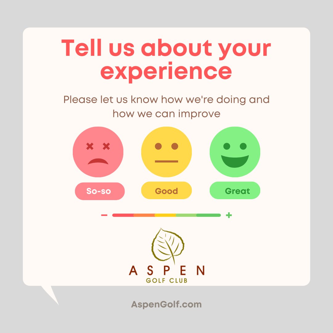 Aspen_Golf's tweet image. Are we above par at the Aspen Golf Club? We really want to hear from you about your golf experience. Please take less than five minutes of your time to give us feedback so we can improve your golfing and dining experiences at the Aspen Golf Club. 
bit.ly/AspenGolfSurve…