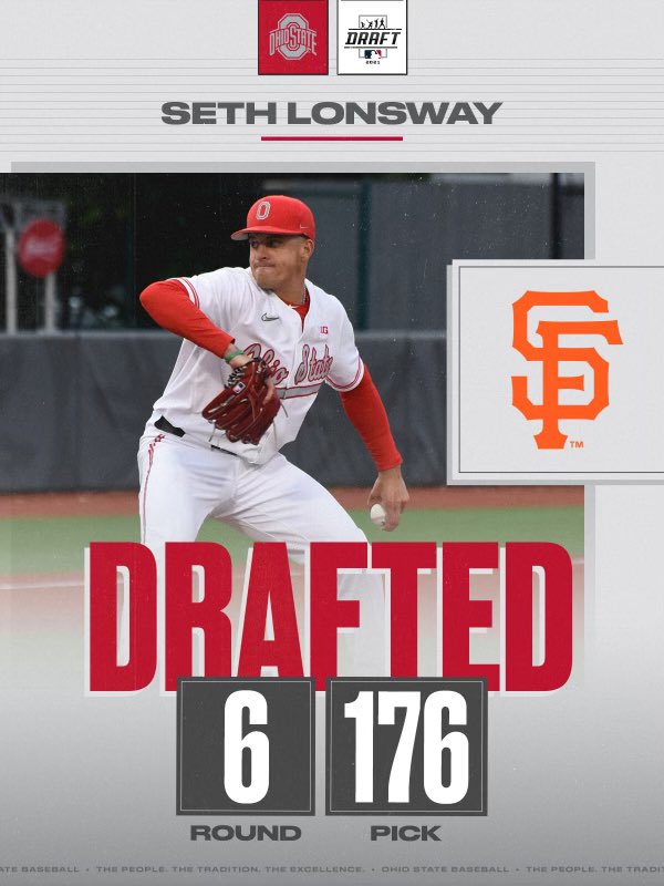 OhioStateBASE's tweet photo. Seth Lonsway (@SethLons) is a San Francisco Giant! 

Congrats, Lons! #MLBDraft #GoBuckeyes https://t.co/jgv0U9npTi