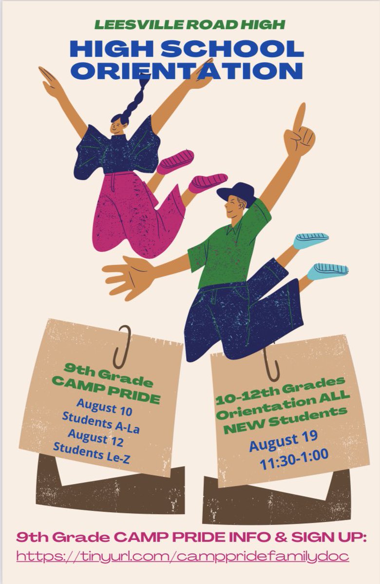 leesvilleroadhs's tweet photo. Welcome, LRHS Class of 2025 Freshman!!! Please see details for your Freshman Orientation Session (Freshman Last Names A-La on 8/10 &amp; Le-Z on 8/12) + Sign-up Info here! >>https://t.co/LHrcKNgKpb @LRHScounselors @LRHS_PTSA @LRHSnews https://t.co/hFOwSv9NWC