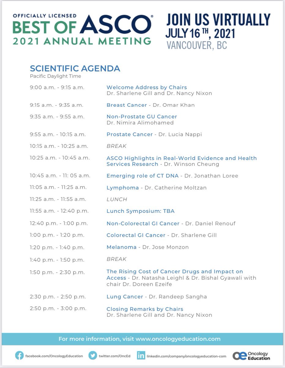 Looking forward to co-chairing this Friday’s Best of ASCO - Vancouver with .@nan_nixon ➡️ thanks to our all-⭐️ 🇨🇦 faculty ➡️ not too late to register,and registration is complimentary! 🆓 oncologyeducation.com/events/best-of…