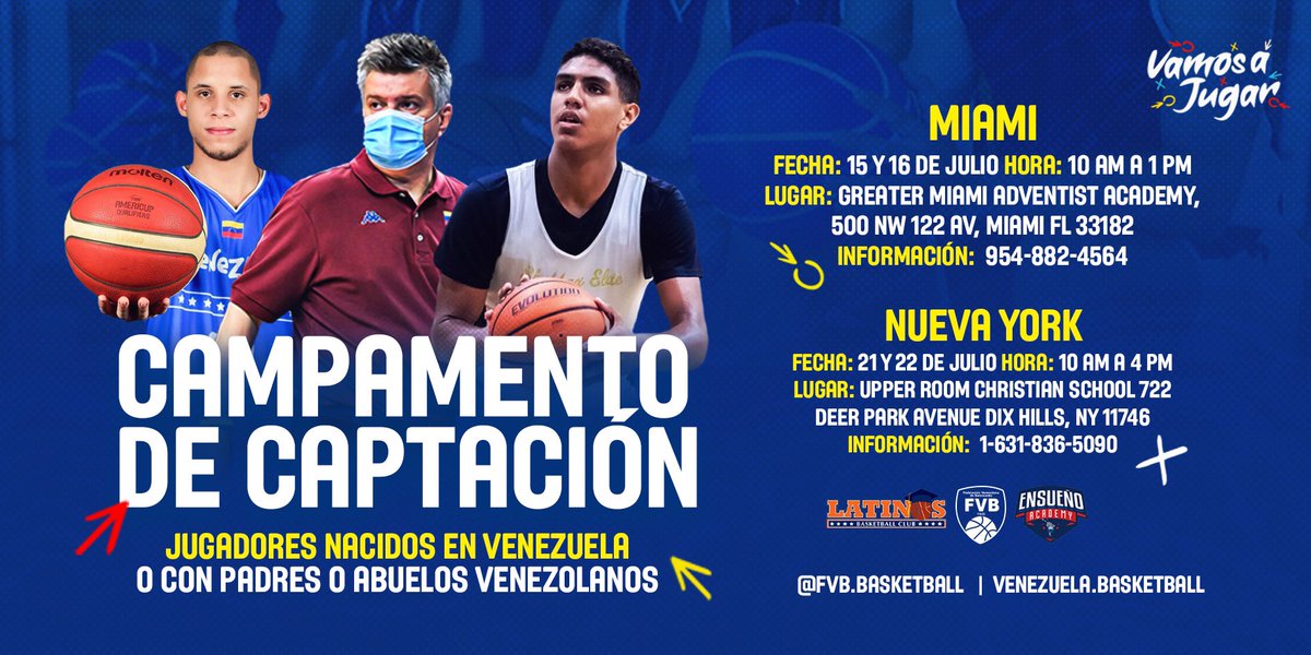 FVBbasketball's tweet image. 🏀 𝘾𝘼𝙈𝙋𝘼𝙈𝙀𝙉𝙏𝙊 𝘿𝙀 𝘾𝘼𝙋𝙏𝘼𝘾𝙄𝙊𝙉

Continuando con el plan de masificación del baloncesto venezolano, anunciamos la realización de una serie de campamentos de captación que tendrán lugar en las ciudades de Miami y Nueva York, en Estados Unidos.