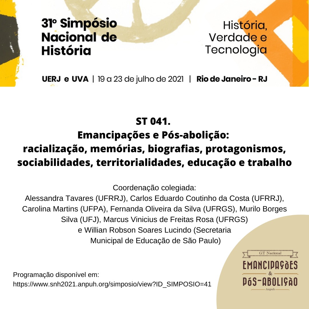 gtepanpuh's tweet photo. O GT Nacional Emancipações e Pós-Abolição estará presente em 4 Simpósios Temáticos no Encontro Nacional de História da ANPUH, entre 19 e 23 de julho de 2021. Seguem os links para os trabalhos:

https://t.co/Ph2175cMeY

https://t.co/rA73aUUlw5

https://t.co/PdROt3uHoL https://t.co/W9kjpbSWZw