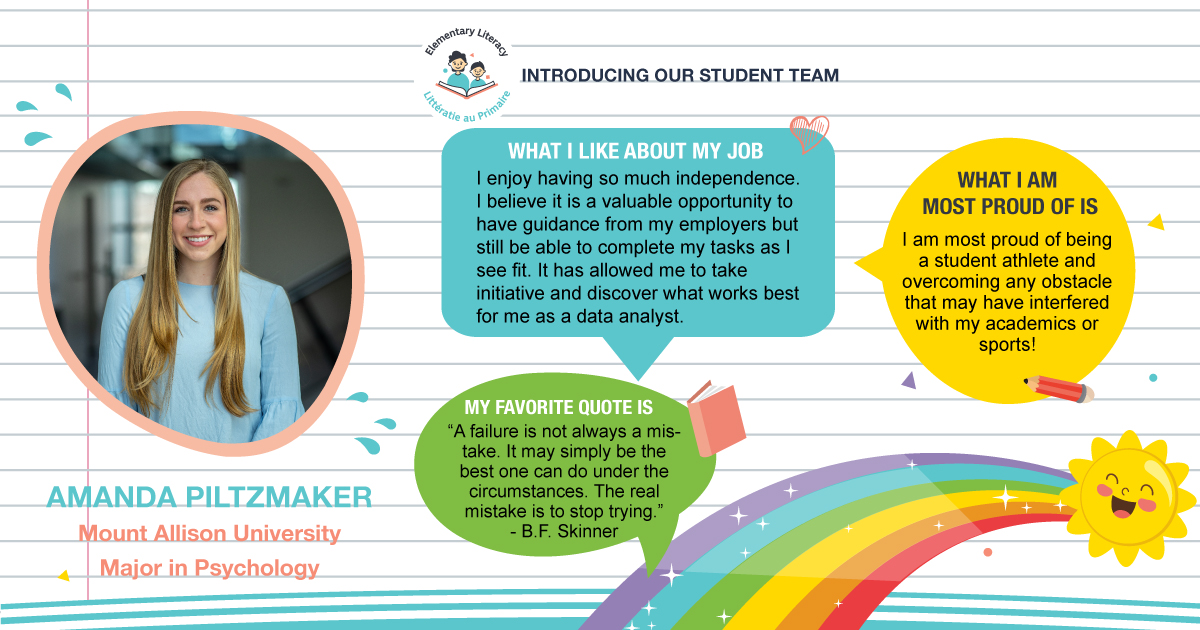 Introducing Amanda, who joins our organization this summer. She works on data analysis so we can share the incredible progress that our students make.

Together, we help bring unique expertise, a diverse skill set, and a shared passion to build a better New Brunswick.