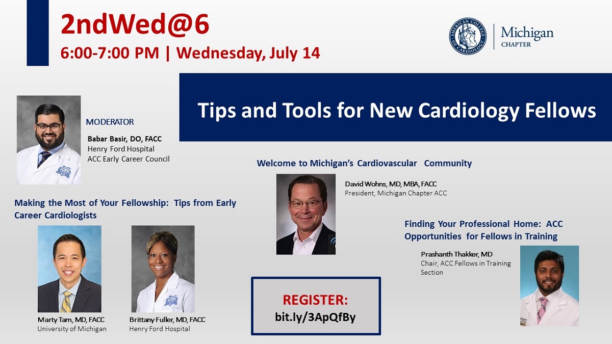 Calling all fellows! Learn about resources that ACC has to offer and get survival tips from early career cardiologists. Register at bit.ly/3ApQfBy <a href="/BeaumontCards/">William Beaumont Hospital - Cardiology Fellowship</a> @HFHCardioFellow <a href="/APH_CV_Fellows/">Ascension Providence Cardiovascular Fellows</a> <a href="/AscensionM_CV/">Ascension Macomb Cardiovascular Fellowship</a> <a href="/UMichCardiology/">Michigan Cardiology</a> <a href="/RaidSaco/">Raid Saco</a> <a href="/SabaAssar/">Saba Assar, MD ❤🦄</a> <a href="/NagibChalfoun/">nagib chalfoun</a> #ACCFIT