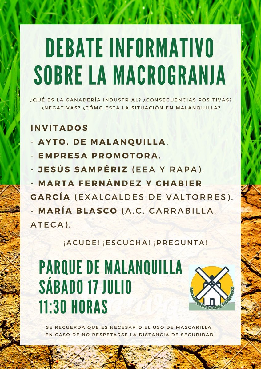 malansinpurines's tweet photo. ¡Reservad el sábado por la mañana!

A las 11.30 en el parque de Malanquilla.

Buen momento para aprender, preguntar, debatir, reflexionar y compartir.

@StopGanInd @JessSamperiz https://t.co/LWW12T2NUT