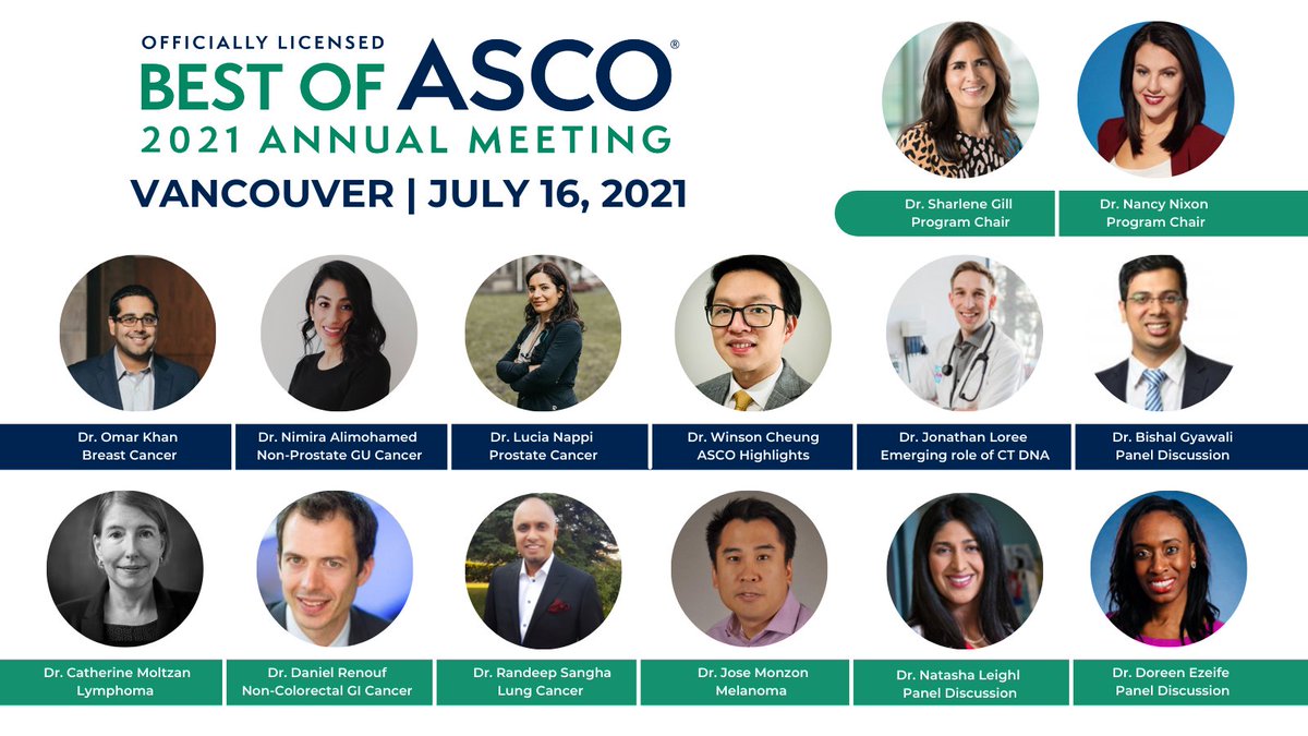 Registration closes this Thursday, July 15th for the Best of ASCO® Vancouver 🕙 Featuring @nan_nixon, @GillSharlene, @Nimira_A, @LuciaNappi4, @winsoncheung, @jonathanloree, @cmoltzan, @oncology_bg, @DoreenEzeife and more. Secure your spot -> oncologyeducation.com/events/best-of… #ASCO21