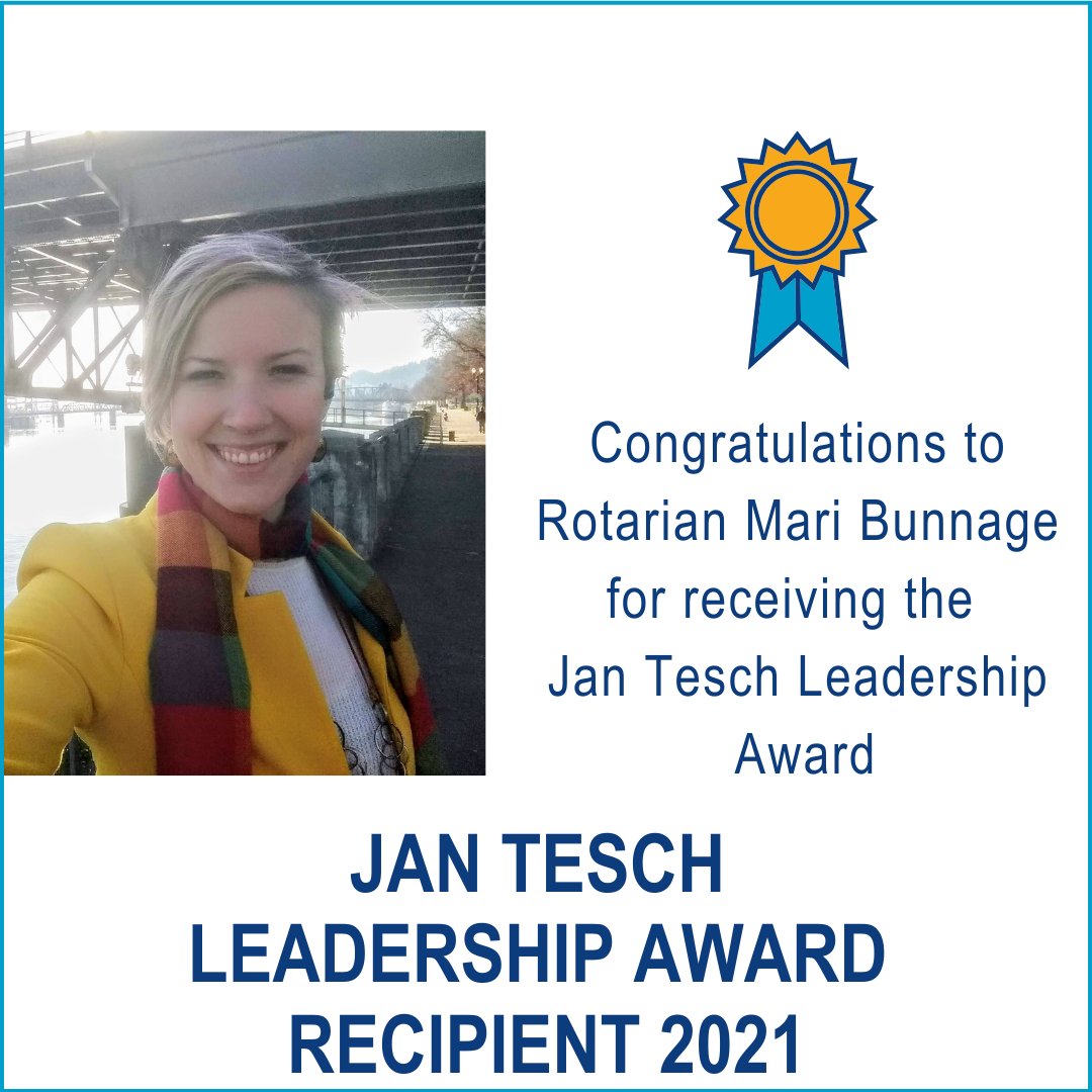 Congratulations to Rotarian Mari Bunnage for receiving the Jan Tesch Leadership Award! From membership development to spearheading our Week of Service, Mari embodies the meaning of going above &amp; beyond as a Rotarian. 

Thank you, Mari, for your service with <a href="/RotaryPDX/">Rotary Club of Portland</a>!