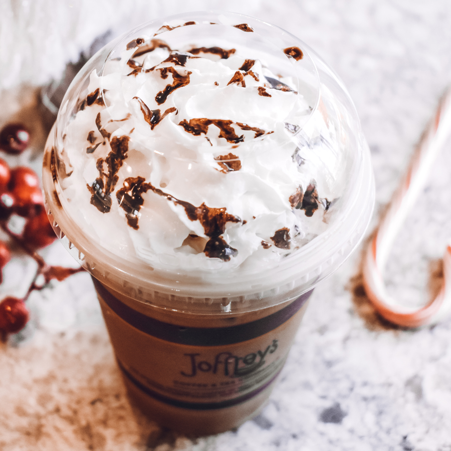 DisneyParks's tweet photo. Through July 18 only, head to @JoffreysCoffee at @DisneySprings for the return of jolly java including a Peppermint Mocha Latte &amp; special #HalfwaytotheHolidays ripple print! @BlackTapAnaheim at @Disneyland is also serving up a Peppermint Classic Shake! ❄️ https://t.co/tDFrTnQFqi https://t.co/UUJx7uYeHl