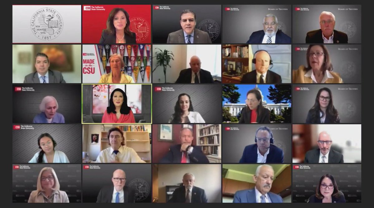 A Zoom screen shot with small thumbnail images of 20 or so people.