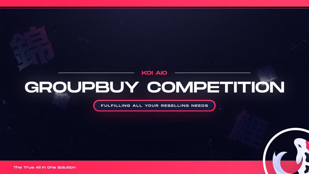 Koi Groupbuy Competition! 🔑 

- 15 groups selected for free weeklies ✅ 
- Top 5 groups get a groupbuy 🤝
- Top 3 chefs receive a FREE non-resellable key 📈 

Retweet &amp; tag your group for the chance to participate. UNLIMITED ENTRIES⤵️