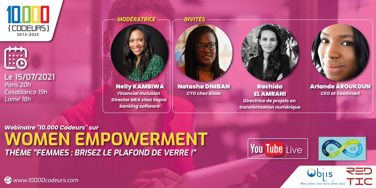 Retrouvez notre CTO Natasha Dimban ce Jeudi 15 Juillet à 18H GMT dans le webinaire #womenempowerment organisé par 10000codeurs. Lien de participation : bit.ly/3xDdR3N
#Fintech #10000codeurs