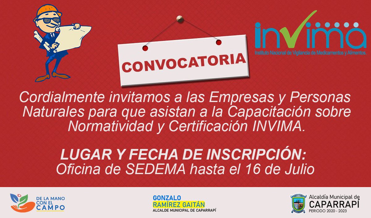 CaparrapiAlcald's tweet photo. #Convocatoria 
Capacitación para Empresas y Personas Naturales.

#SEDEMA
#DelamanoconelCampo https://t.co/LeKAfcQUUG