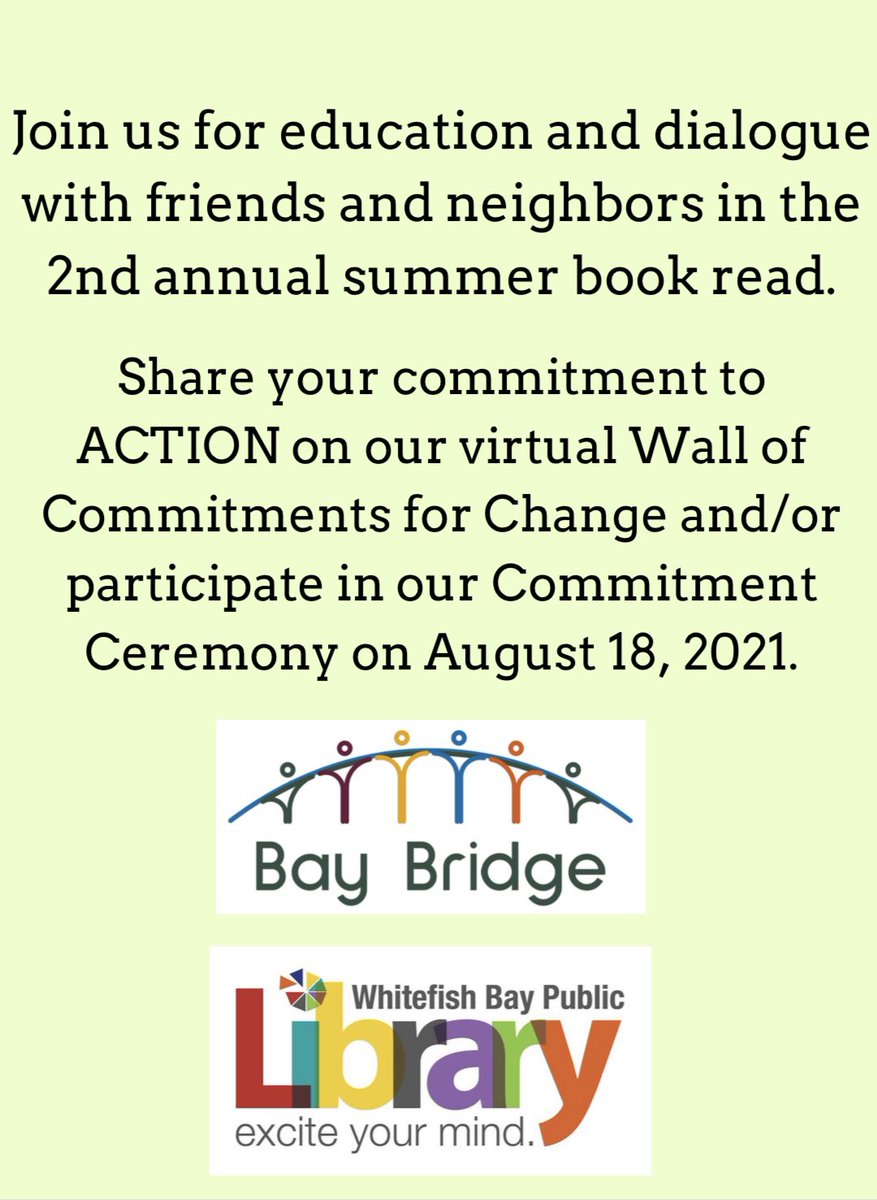 WisconsinBay's tweet photo. Join us! Read the book or watch/listen to alternatives provided. Dialogue with friends &amp; neighbors. Share what you'll do to create change. Register here (https://t.co/7m0l1YCvTN) https://t.co/h78Avu6XJo