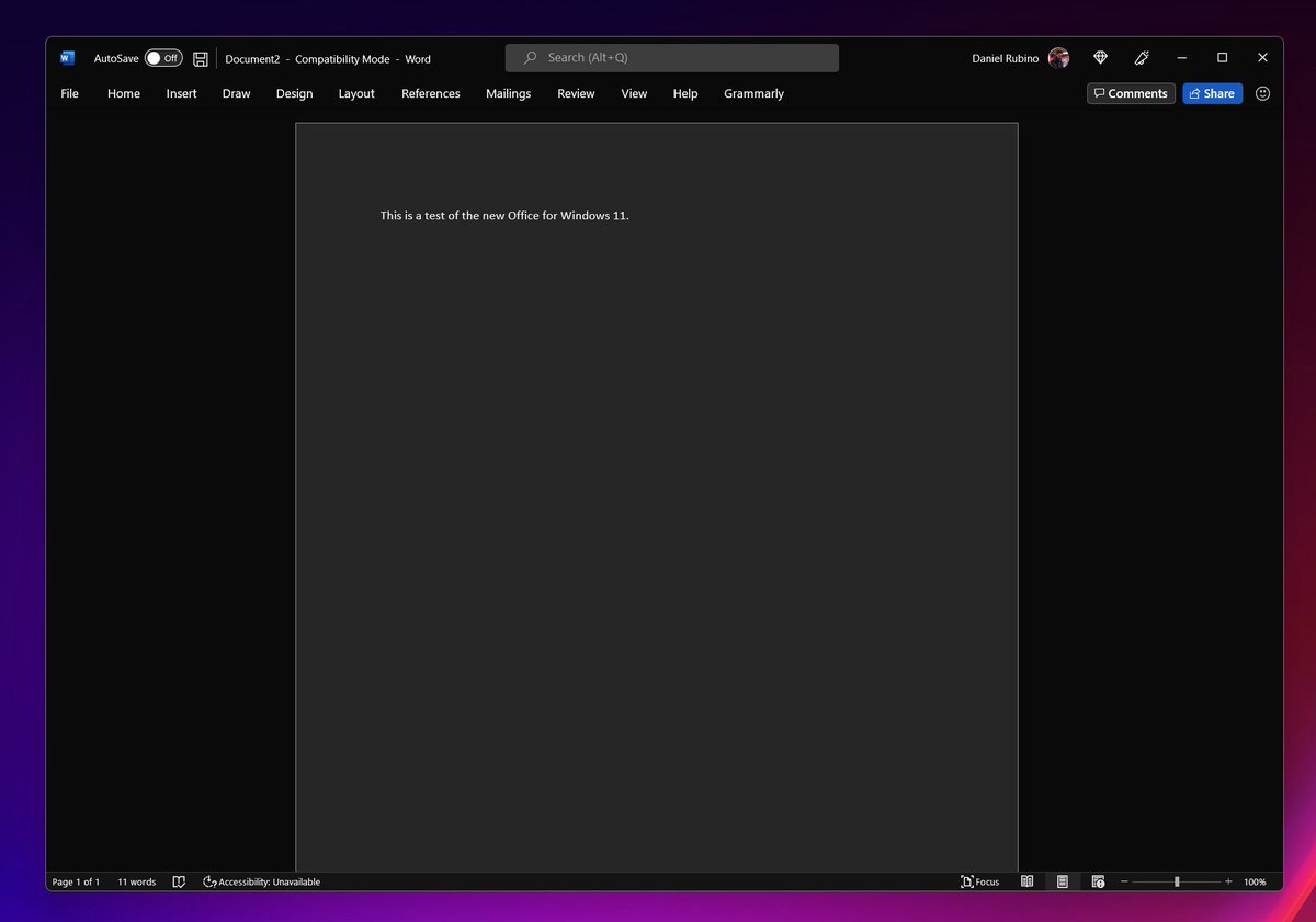Nice. Office 365/Word finally got that Windows 11 update with the refreshed design.

Dark Mode to the max.