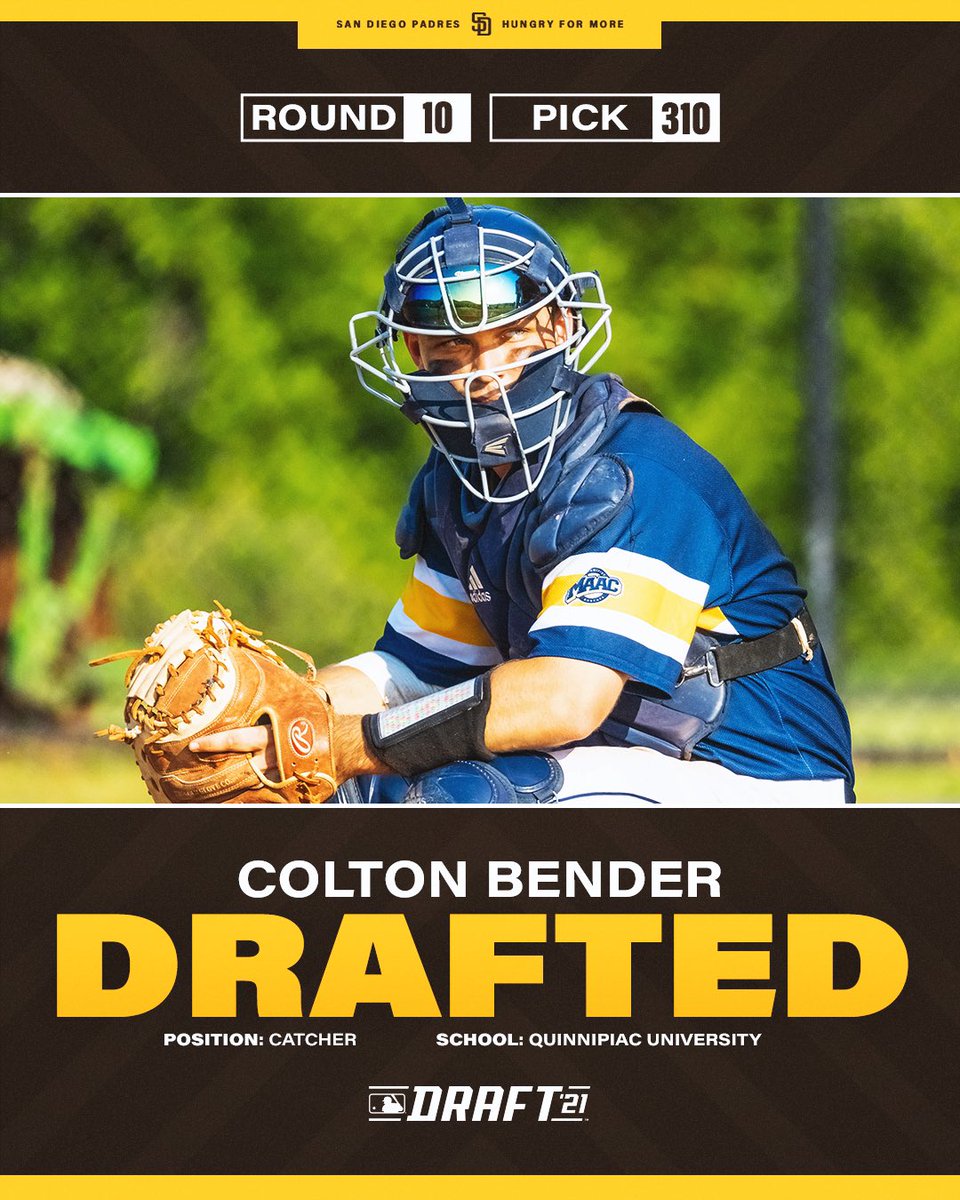 Padres's tweet photo. With the 310th pick in the 2021 #MLBDraft, the Padres have selected Colton Bender from Quinnipiac University (CT). https://t.co/8HMkDlgW5S