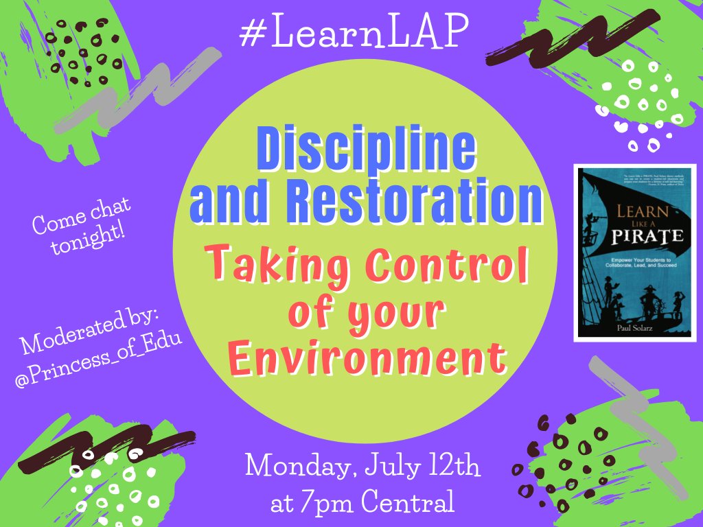 PaulSolarz's tweet photo. "Discipline & Restoration: Taking Control of Your Environment"
Please join @Princess_of_Edu TONIGHT at 7pm Central for #LearnLAP!
#nced #edChatRI #edtech #edtechbridge #edtechchat #eduAR #education #educhat #educoach #edugladiators #ELAchat #engagechat #fcpslearn #formativechat https://t.co/rn6pUilGd5