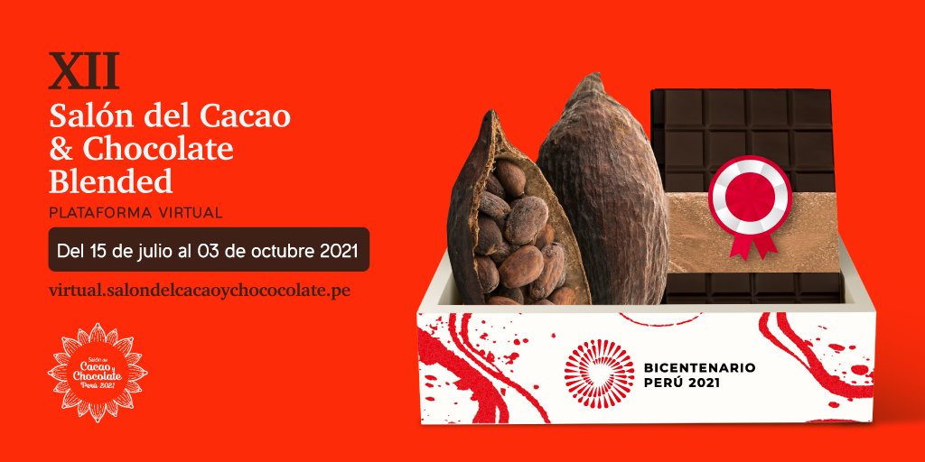 salondelcacao's tweet photo. ¡Del 15 de julio al 03 de octubre nos volvemos a encontrar en la XII Edición Blended del Salón del Cacao y Chocolate Perú 2021!🍫🇵🇪
@Midagri @Devida @Mincetur @Promperu @Appcacao @Pnud @UsaidPeru @AlianzaCacao @CancilleriaPeru
#VolvióElSalonDelCacaoyChocolate https://t.co/l2L0gbSTKV