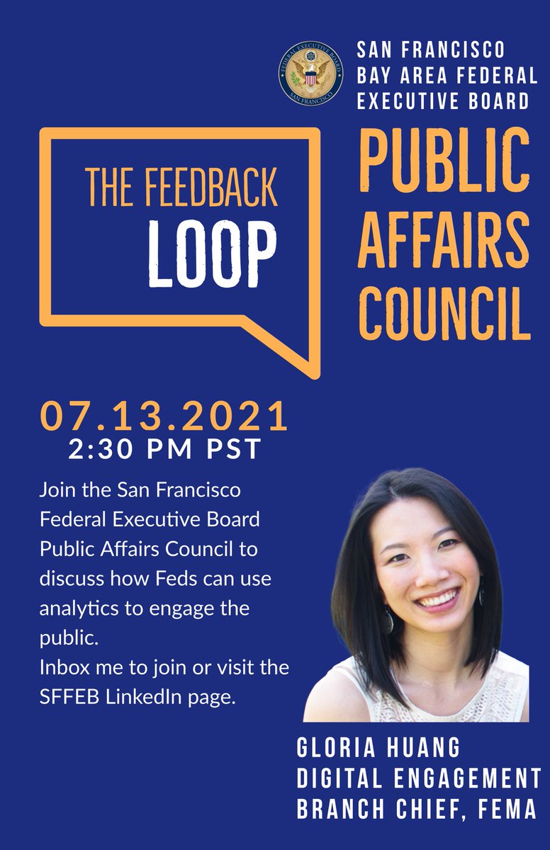 OperPrepare's tweet image. Thrilled to have @riaglo, join our #SanFranciscoFederalExecutiveBoard #PublicAffairs Council meeting July 13 to present The Feedback Loop: How Feds Can Use Analytics to Engage the Public!

If you’re a fed communicator and not part of the group, come learn with us.