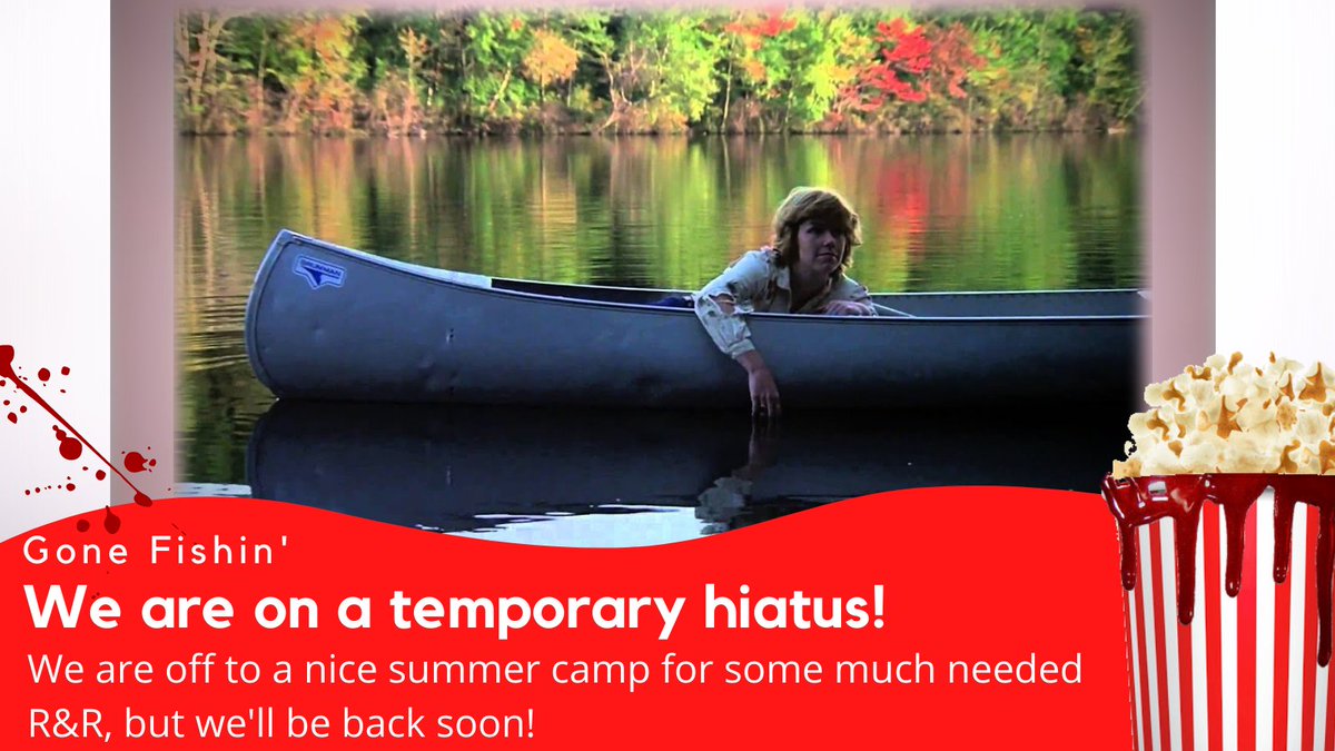 LastYearsHorror's tweet photo. We are taking a hiatus for some much needed R&amp;R. If we skinny dip in this lake at this quiet little summer camp, you don't think anything bad will happen, do you? 🤷‍♂️🤷‍♀️

We have plenty of episodes in the backlog for you to catch up on in the meantime! See you soon! https://t.co/D8q0iO2sqW