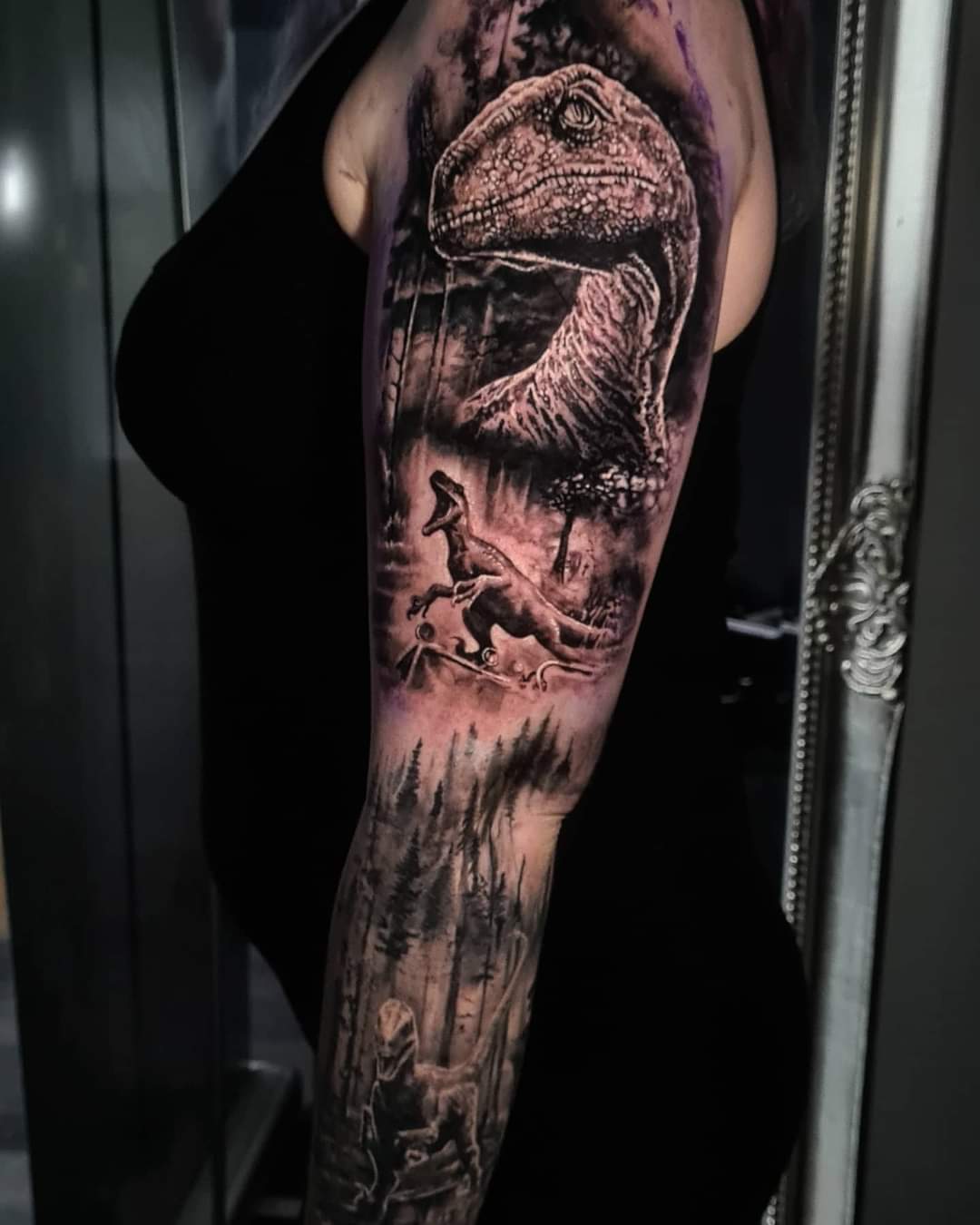 Tattoo uploaded by Sergio  Dinosaur sleeve  Tattoodo