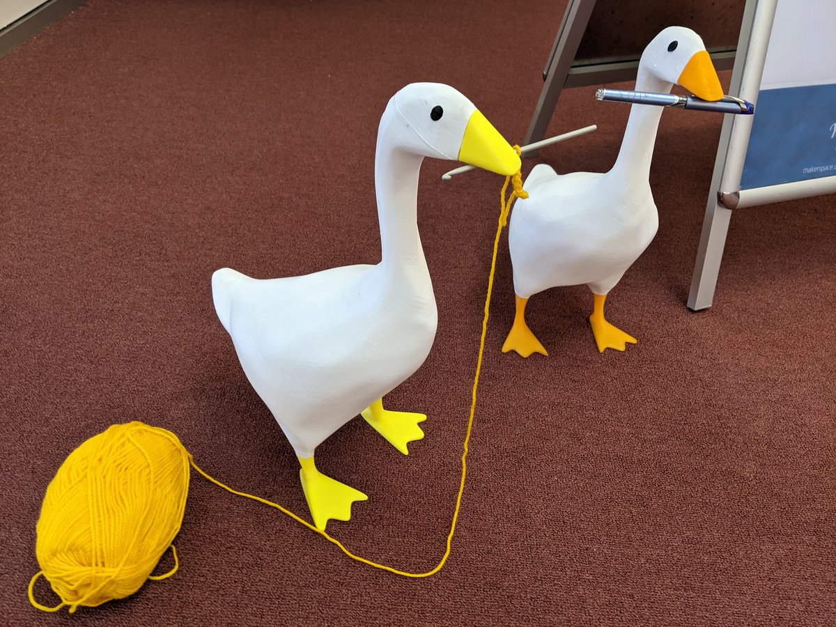 Another cheeky goose #3dprint made in the <a href="/usqedu/">usqedu</a> #makerspace. Toni from the library is excited to crochet seasonal outfit changes for this one.