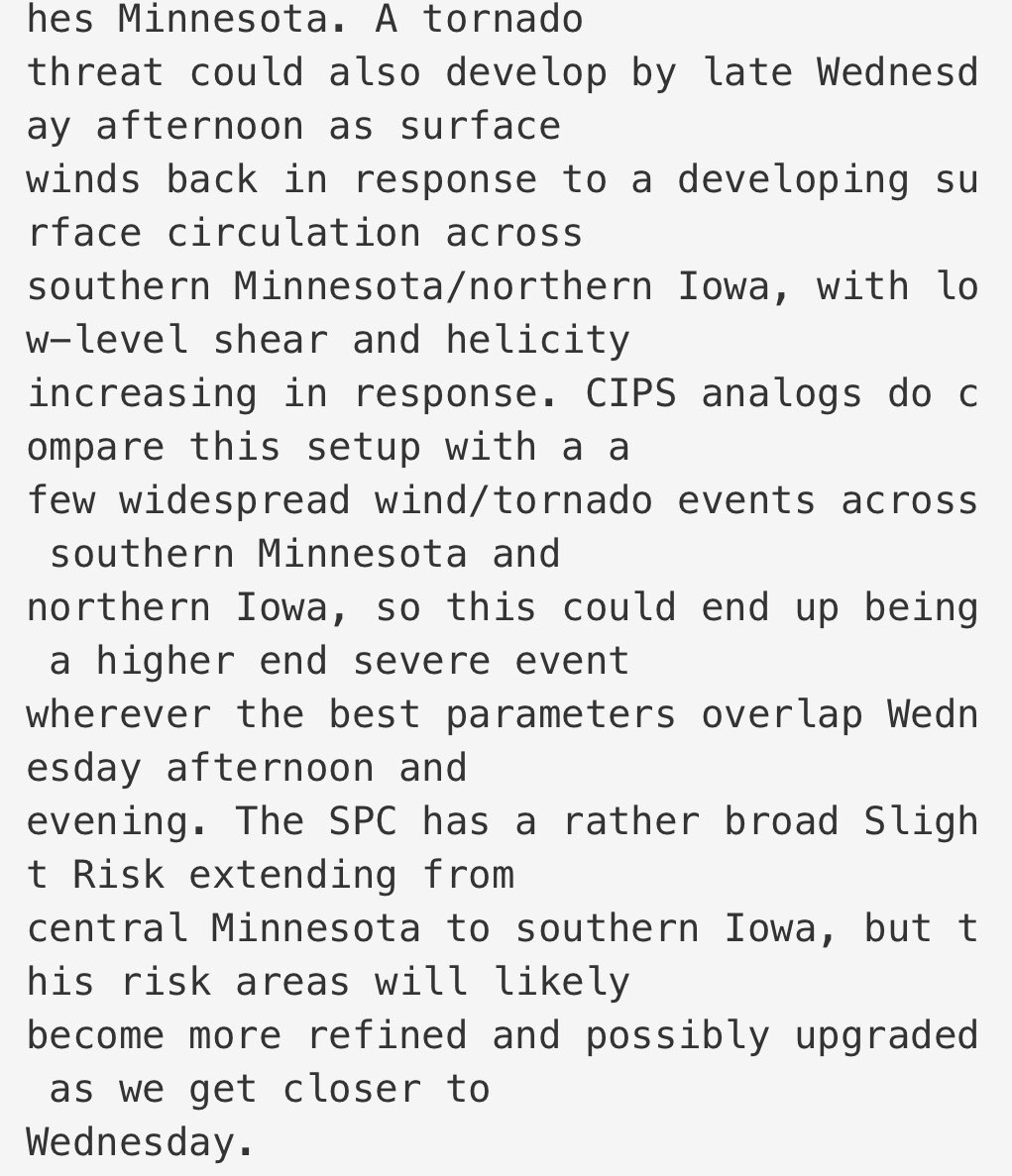 That is some strong wording on AFDMPX regarding Wednesday’s severe weather threat for portions of Iowa and Minnesota… https://t.co/UnmTEGOOhd