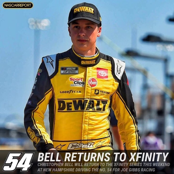NEWS: <a href="/CBellRacing/">Christopher Bell</a> will return to @NASCAR_Xfinity this weekend, driving the No. 54 for <a href="/JoeGibbsRacing/">Joe Gibbs Racing</a> per the teams website