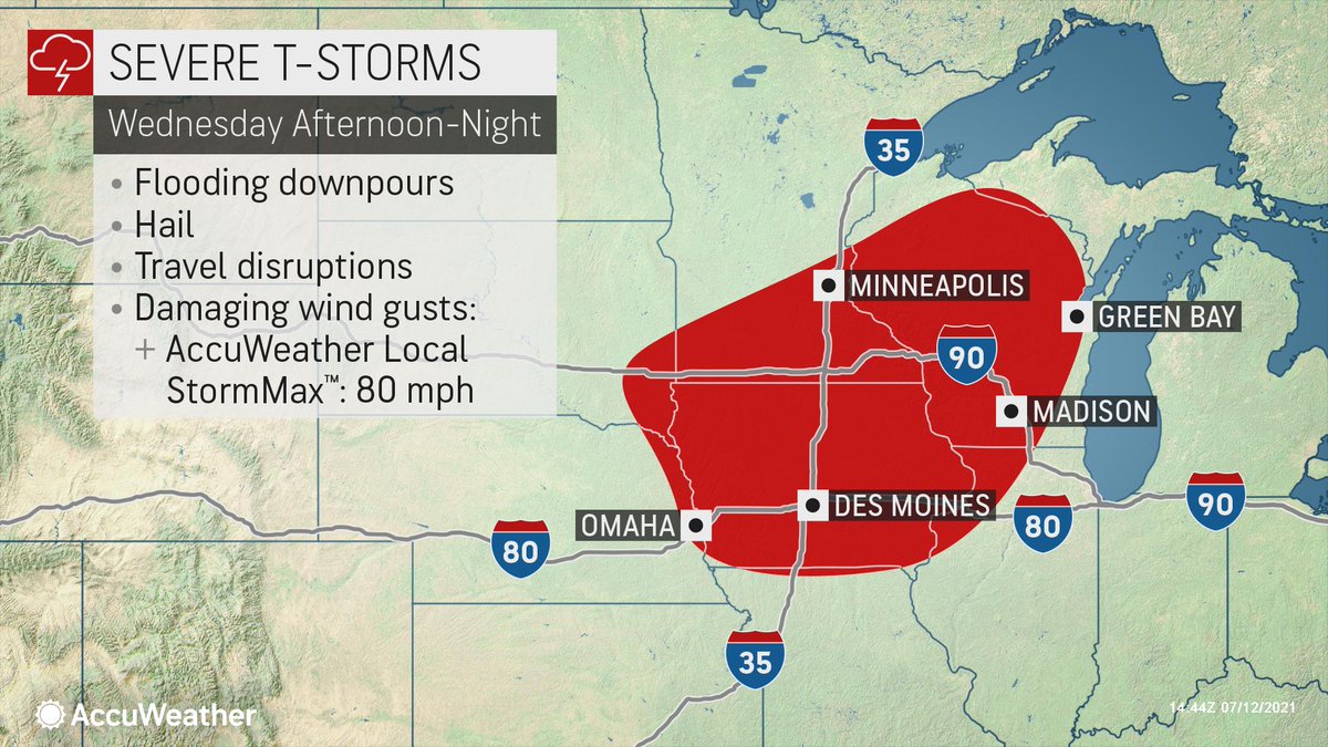 While a major outbreak of severe weather is not expected, this setup has the potential to hit some communities hard with damaging winds that could produce power outages from portions of northeastern Nebraska to southeastern Minnesota and central Wisconsin: https://t.co/7Q5vLH1w1l https://t.co/8ba6YMDLWA