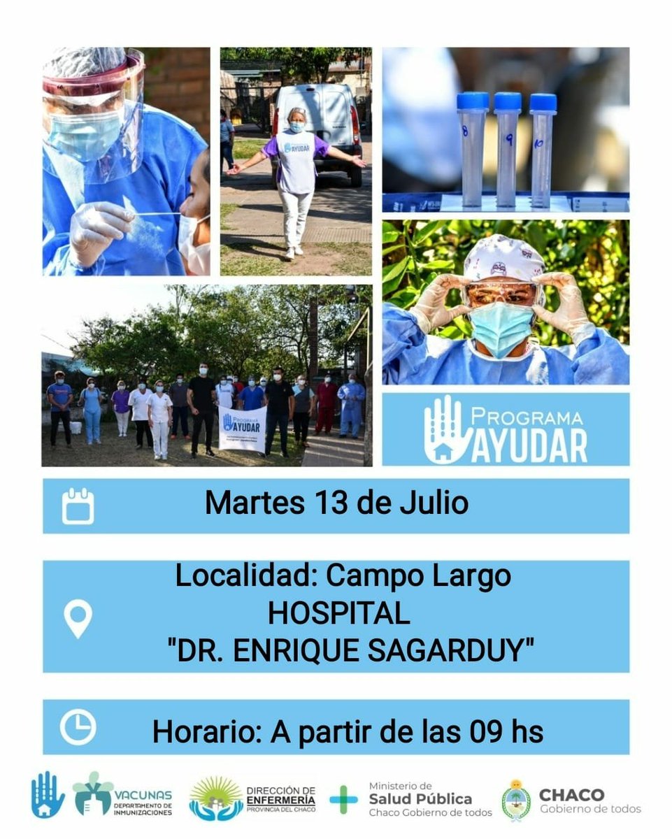 ChacoSalud's tweet photo. Operativos en terreno que realizaremos mañana martes, para testeo rápido y PCR de COVID-19. 

#VamosChaco https://t.co/vz2khztU2j