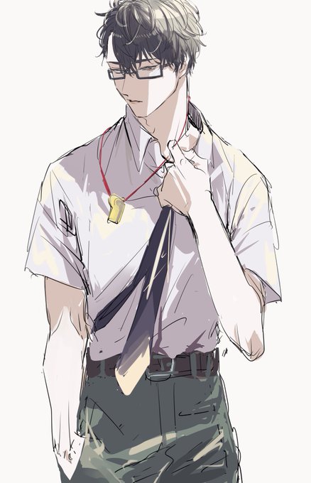「adjusting necktie glasses」 illustration images(Latest)