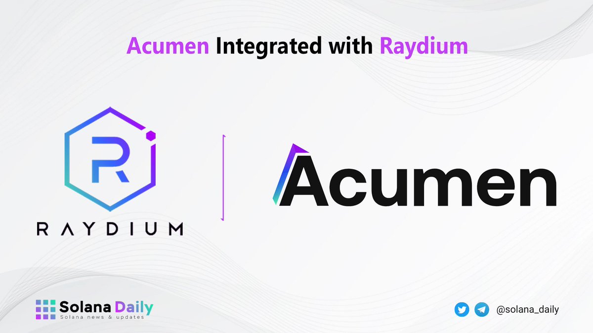 solana_daily's tweet photo. 🤝@acumenofficial integrated with @RaydiumProtocol into Acumen Protocol!
❗ $RAY holders can lend/borrow on #Acumen
❗ Users can earn $ACMN by depositing $RAY into the protocol
Get started at: https://t.co/mOgxbv8hye
#SOLANA #SolanaSummer $SOL #solszn #Solanaszn #ACMN https://t.co/qlxbcmZ3TN