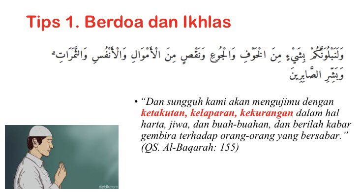 Tips Sukses Isolasi Mandiri

Tips 1. Berdoa dan Ikhlas 
 Dengan kita memperbanyak doa dan berserah diri kepada sang pencipta maka kebingungan dan stress bisa dihindari. Terlebih jika kita sudah ikhlas..Inshaa Allah jalani isoman dengan tenang

#dokterparu #pasiencovid19 #isoman