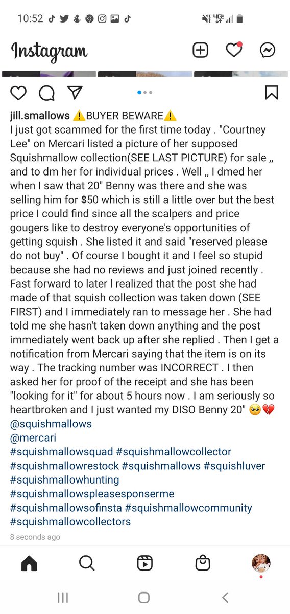Squishyizb1tchy's tweet photo. BUYER BEWARE - ⚠️
Twitter please help me I'm so upset . Got scammed off this girl for Benny 20" Squishmallow 🥺💔
#squishmallow #squishmallows 
@squishmallows https://t.co/7MhtVqwYPi
