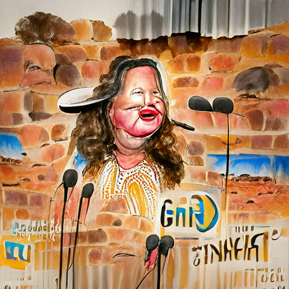 PagingMrPotter's tweet photo. A.I. generated image of "Gina Rinehart Open Mic Night" https://t.co/zWV6U4JG7z