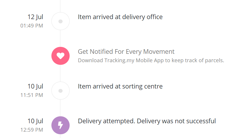 ankitagupta1130's tweet photo. There is a false status showing EE715135493MY on attempt to deliver. No delivery attempt at all as the receiver never left the address. 
can't deliver, call the receiver to collect the document from delivery office as its critical.
@pos4you #AskPos #badservice #nocustomersupport https://t.co/ZNeBHBPEoC
