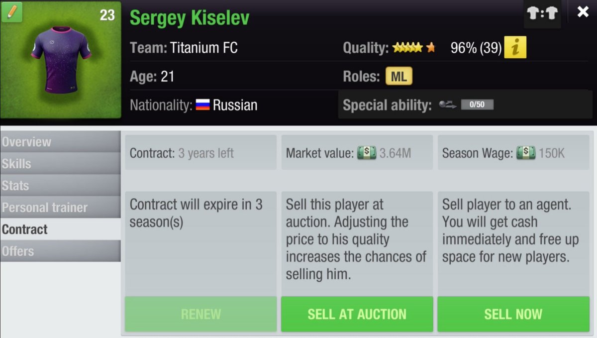 Titanium__FC's tweet photo. Us here at Titanium FC are very happy to announce the signing of Russian superstar, Sergey Kiselev! We snagged him off the auction for 6 tokens and $3,780,000. He will have a weekly wage of $150,000. 🥳💪 #TopEleven #TitaniumFC #TFCStrong https://t.co/kESG0cMpzn