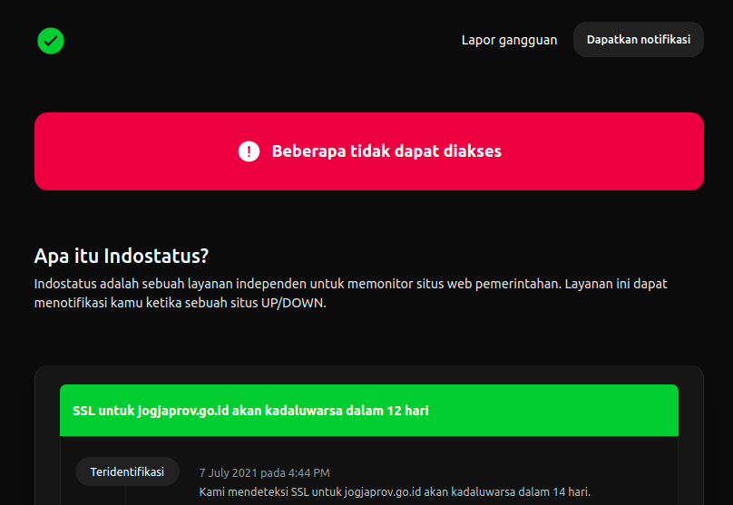 fransallen's tweet photo. 🚀 Mengenalkan Indostatus: Sebuah Layanan Monitoring Independen Untuk Situs Web Pemerintahan

Tentang apa dan kenapa ini menjadi concern saya, bisa dibaca di https://t.co/kwEjhJTGic https://t.co/ne8op9NY0e