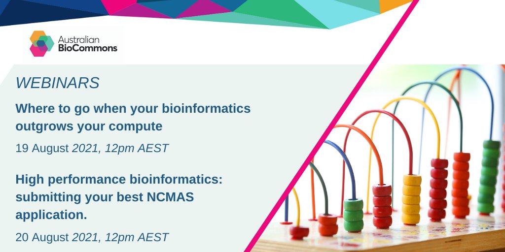 AusBiocommons's tweet photo. Match your bioinformatics workflows to the compute they need.

Find out how in this week’s webinars with @Sydney_SIH. Featuring resources from @PawseyCentre @NCInews @GalaxyAustralia @ARDC_AU
#NCRIS

12pm AEST 19 and 20 August 2021

https://t.co/G3fiRNTSuy https://t.co/acAqdhKibO
