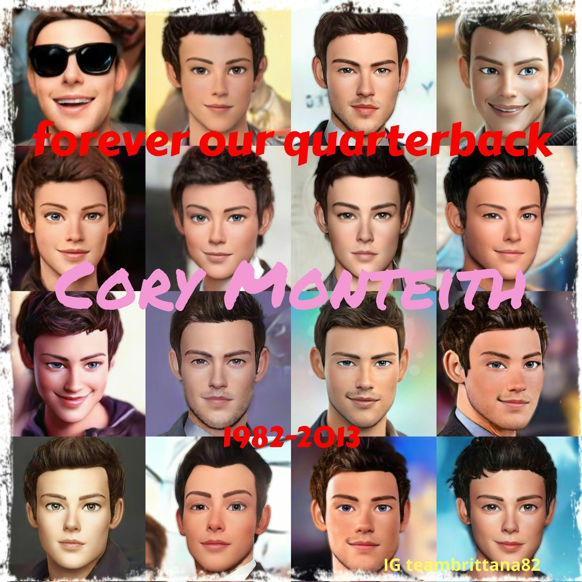TeamBrittana's tweet photo. Made this to honor our favorite awkward Canadian and beloved #quarterback, @CoryMonteith. You brought so much joy to millions across the globe, and we will never forget you. 🎤🎶❤️🥁🇨🇦😇 #Glee #FinnHudson #RIPCory @OfficialGLEEtv https://t.co/jPdoP0CIWr