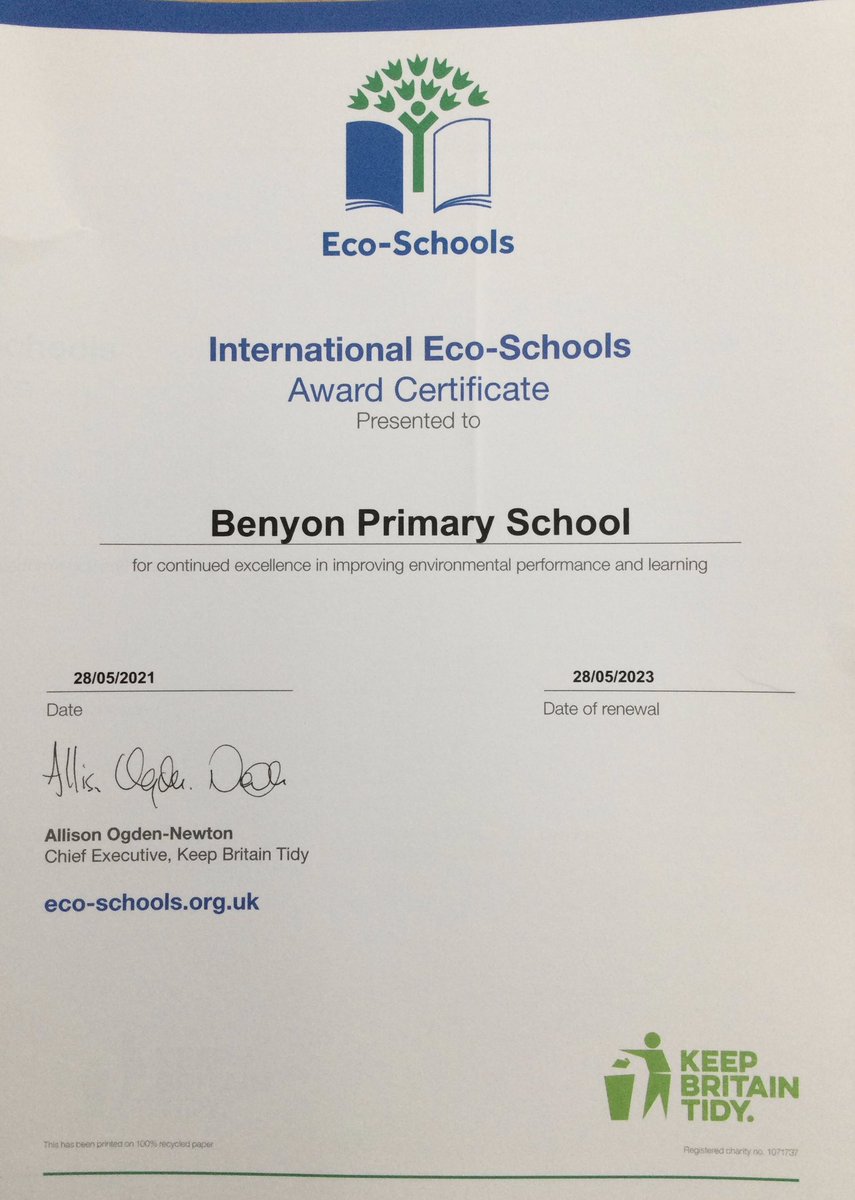 BenyonPS's tweet photo. We are proud to announce that we have received the @EcoSchools Green Flag award! Well done to our Eco-council and all our pupils for their hard work in achieving this. #healthyliving #litterandwaste #schoolgrounds #waterandenergy https://t.co/XDzRefz9jP
