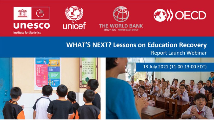 GEMReport's tweet photo. A @UNESCO @Unicef @Worldbank & @OECD report reveals that two-thirds of countries took remedial measures to address learning gaps for primary & secondary school students when schools reopened. Find out more at the launch event today! https://t.co/IDSshl8BIn #LearningDuringCovid https://t.co/NmBq358U64