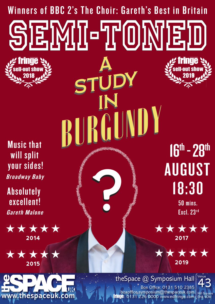 We are delighted to announce that this August we will be returning to the <a href="/edfringe/">Edinburgh Festival Fringe</a> at @thespaceuk with our brand new show 'Semi-Toned Presents: A Study in Burgundy'.  Get your tickets NOW: bit.ly/3efTORk