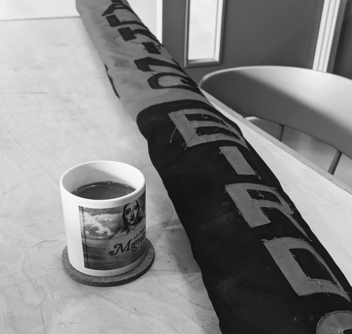 Where else are you handed coffee and a didgeridoo on entry? I'm having the best day.  #talkingbirds #thenest