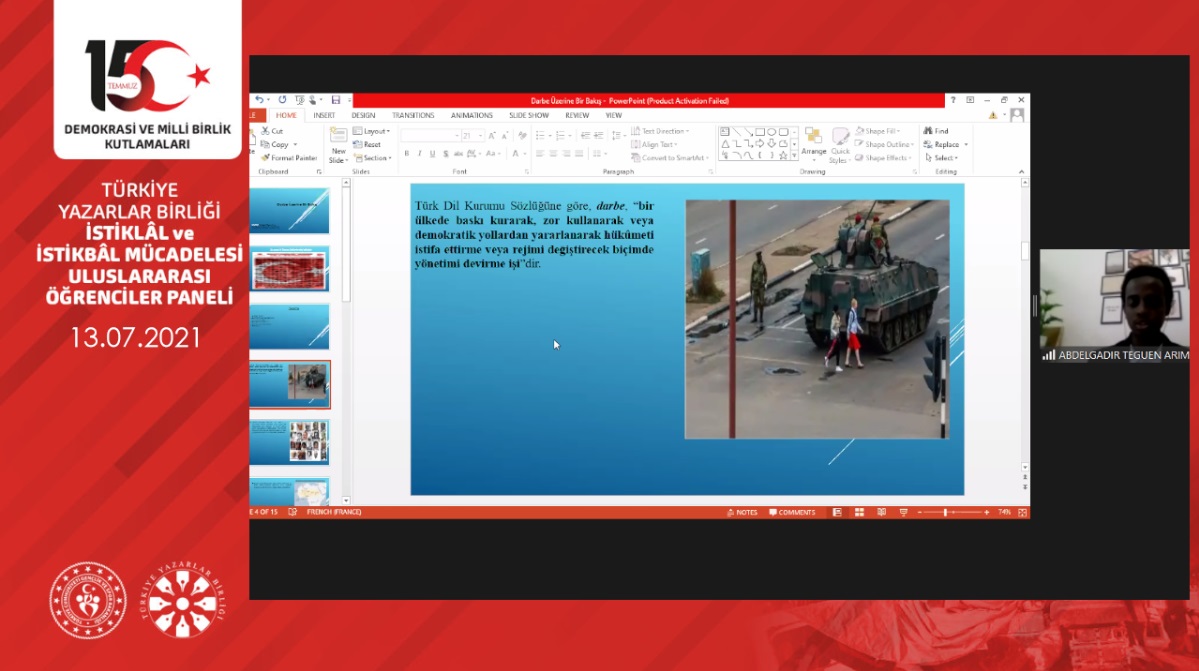 2. oturumun ikinci konuşmacısı Abdelgadir Teguen Arim (Ankara Hacı Bayram Veli Üniversitesi): Darbe Üzerine Bir Bakış  başlıklı tebliğini sunuyor.

Canlı yayın: youtube.com/watch?v=KCcHs1…