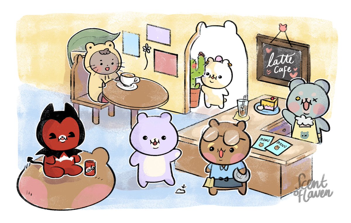 scentoflaven's tweet photo. latte cafe is open for business 🐻☕
(lovely #gomsona by @milkubee @hwa_kkyun @friedtorie @kiwisrebellion @_Sherchloex_ 💕💕) https://t.co/olrA6kzrfu